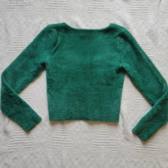 Aritzia Sunday Best Reese Fuzzy Green Cropped Cardigan - Picture 3 of 11
